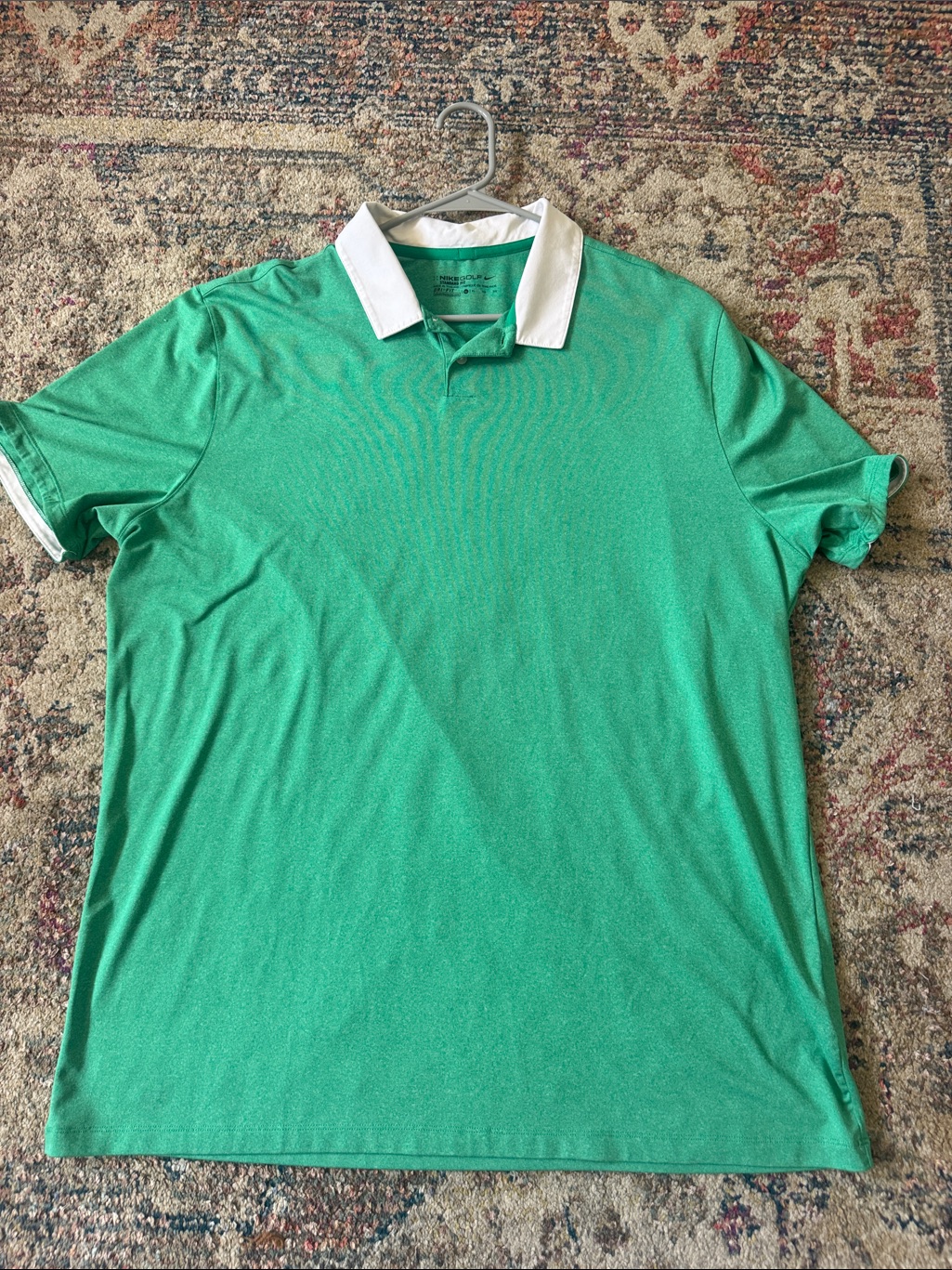 Mens Green Polo Shirt With White Contrast Collar
